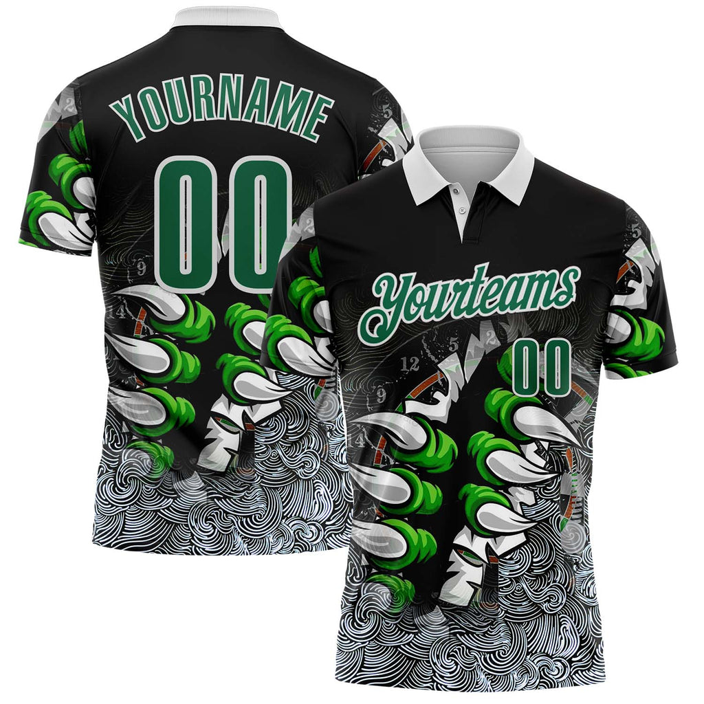 Custom Black Kelly Green-White Darts Demon Claw Dartboard Performance Polo Shirt
