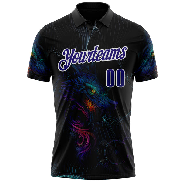Custom Black Dark Purple-White Darts Wolf Dartboard Performance Polo Shirt
