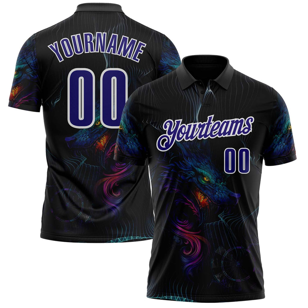 Custom Black Dark Purple-White Darts Wolf Dartboard Performance Polo Shirt