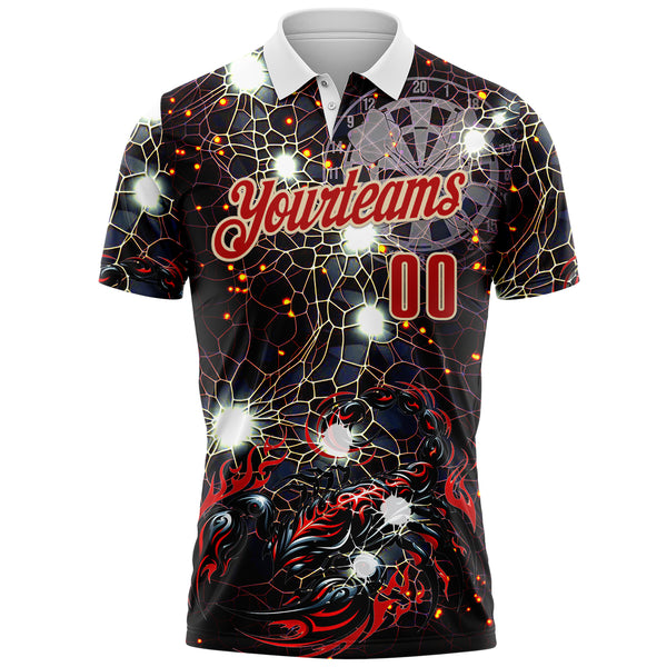 Custom Black Red-City Cream Darts Scorpion Dartboard Performance Polo Shirt