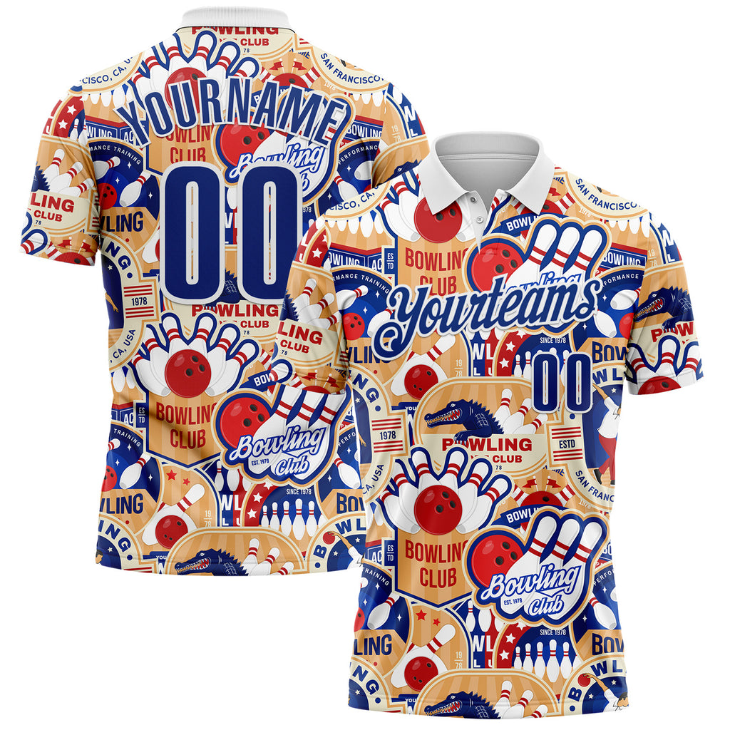 Custom White-Royal Bowling Club American Inspired Performance Polo Shirt