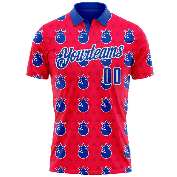 Custom Red Thunder Blue-White Bowling Balls American Inspired Performance Polo Shirt