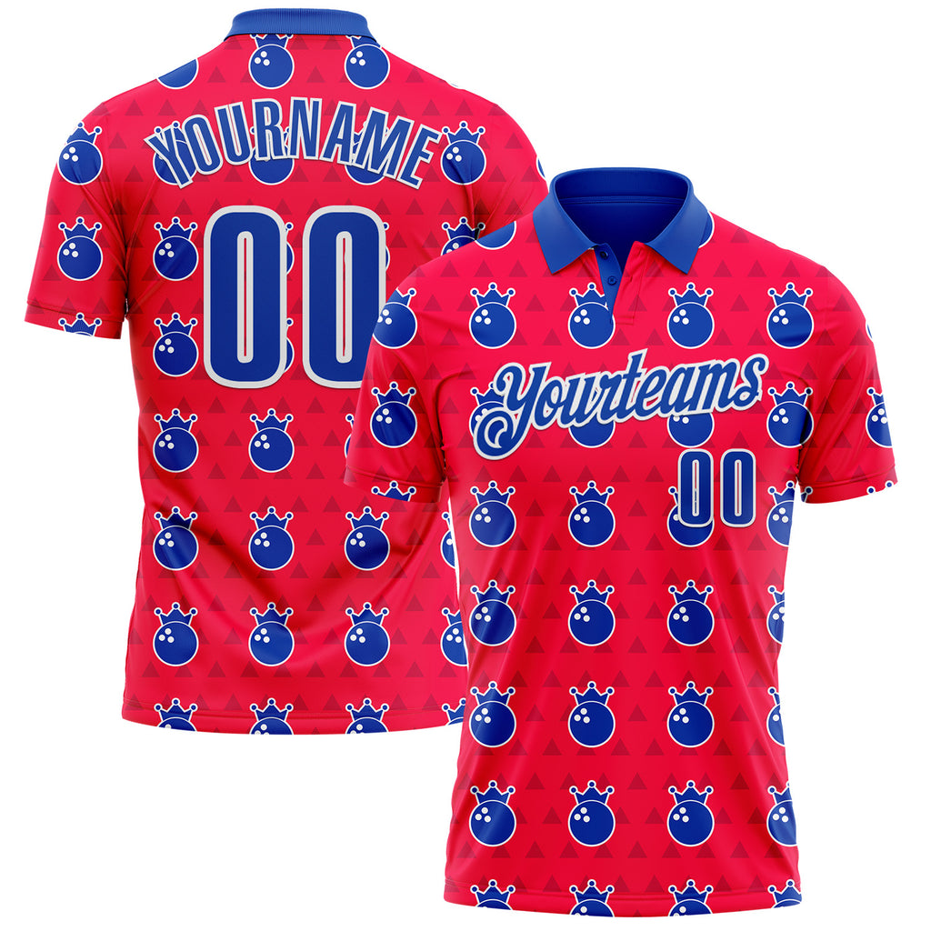 Custom Red Thunder Blue-White Bowling Balls American Inspired Performance Polo Shirt
