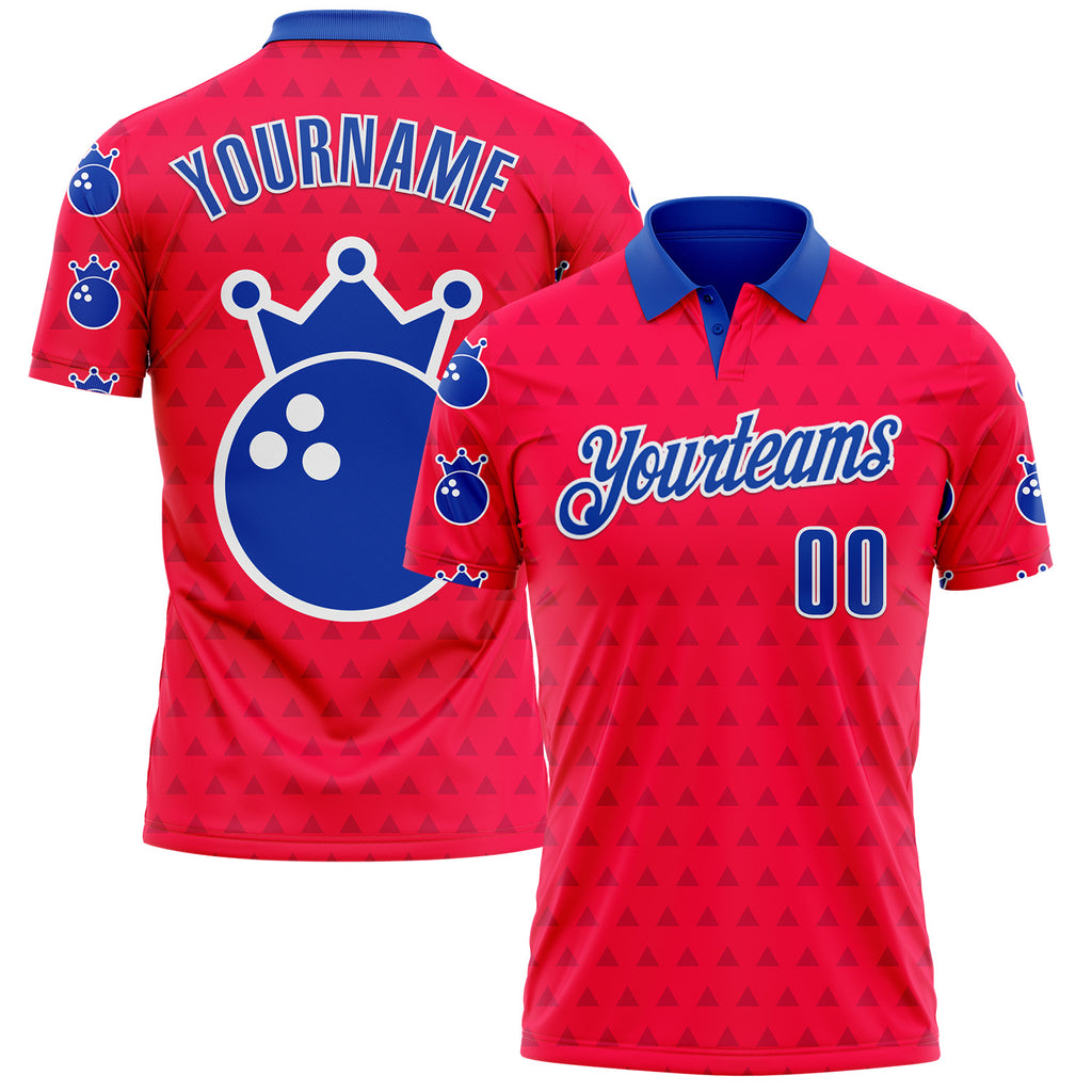 Custom Red Thunder Blue-White Bowling Ball Crown American Inspired Performance Polo Shirt