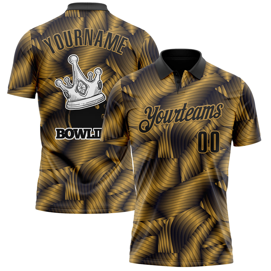 Custom Black-Old Gold Bowling Crown Performance Polo Shirt