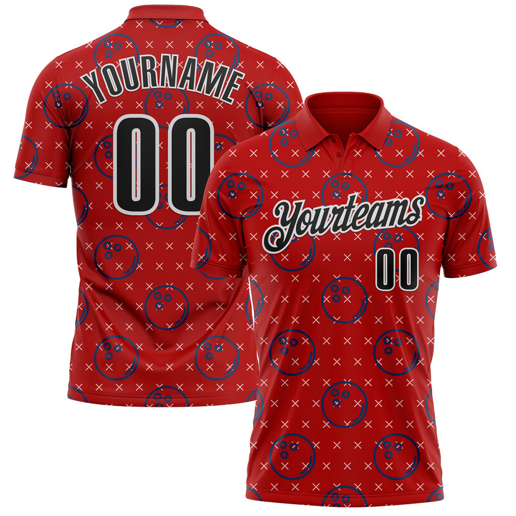 Custom Red Black-White Bowling Ball Performance Polo Shirt