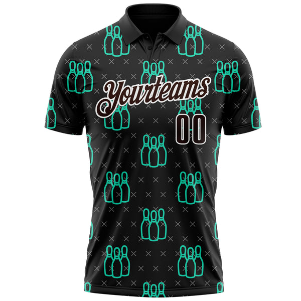 Custom Black Brown Green-White Bowling Pins Performance Polo Shirt