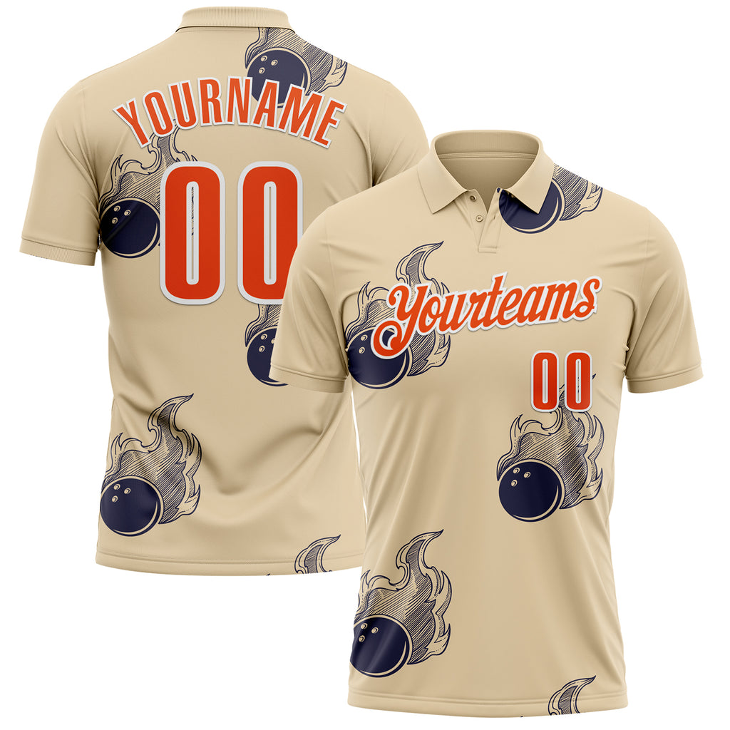 Custom City Cream Orange-White Fire Bowling Ball Performance Polo Shirt