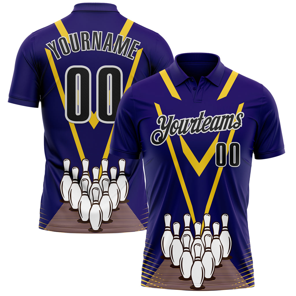 Custom Royal Black-White Bowling Pins Performance Polo Shirt