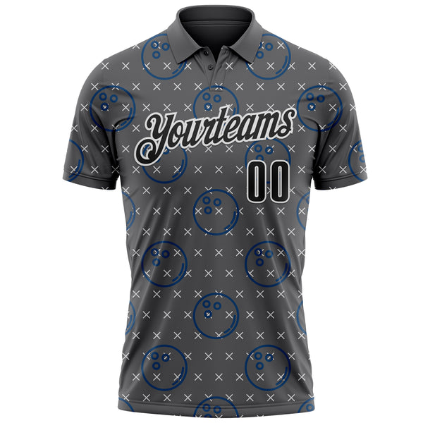 Custom Steel Gray Black-White Bowling Ball Performance Polo Shirt
