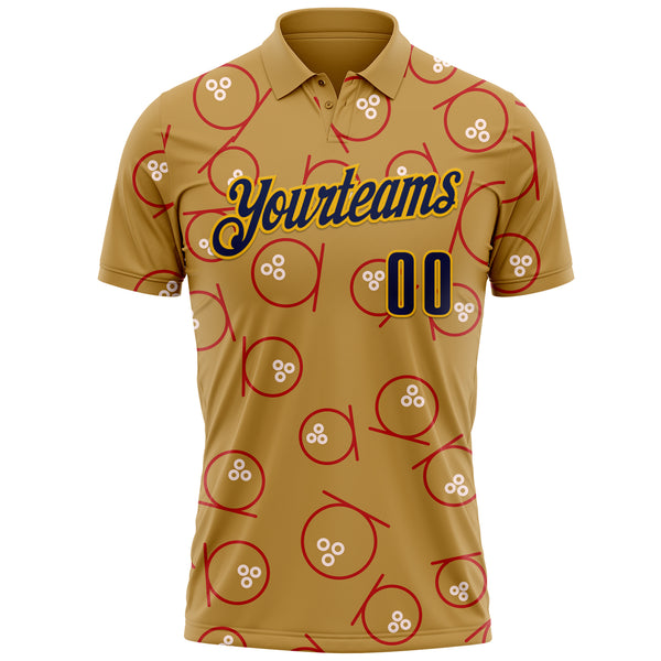 Custom Old Gold Navy-Gold Bowling Ball Performance Polo Shirt