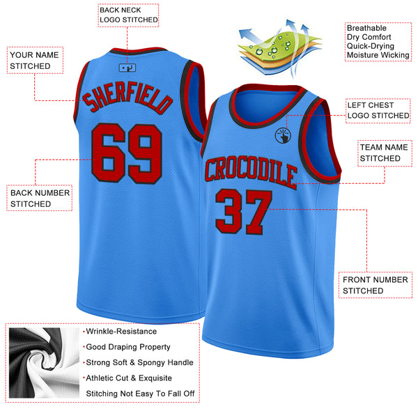 Custom Powder Blue Red-Black Authentic Basketball Jerse
