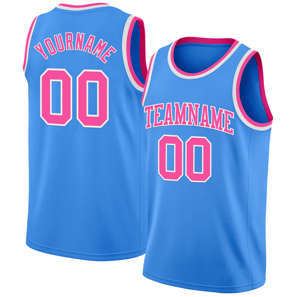 Custom Powder Blue Pink-White Authentic Basketball Jerse