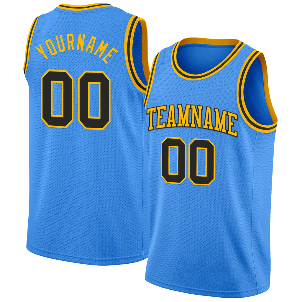 Custom Powder Blue Black-Gold Authentic Basketball Jerse