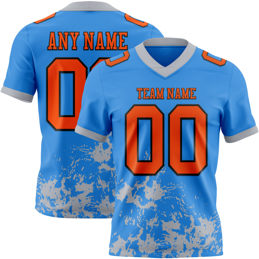 Custom Powder Blue Orange Gray-Black Splash Authentic Football Jersey