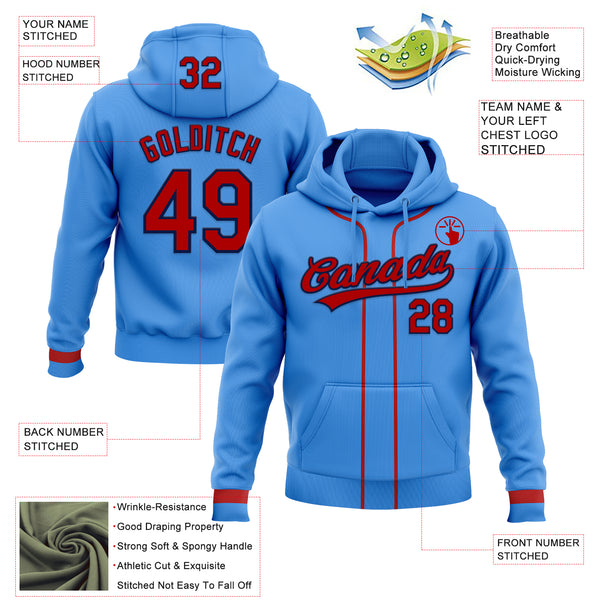 Custom Stitched Powder Blue Red-Navy Baseball Pullover Sweatshirt Hoodie