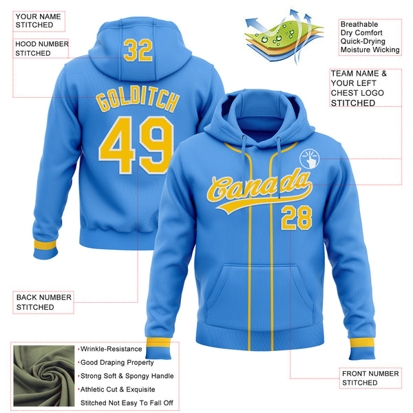 Custom Stitched Powder Blue Yellow-White Baseball Pullover Sweatshirt Hoodie