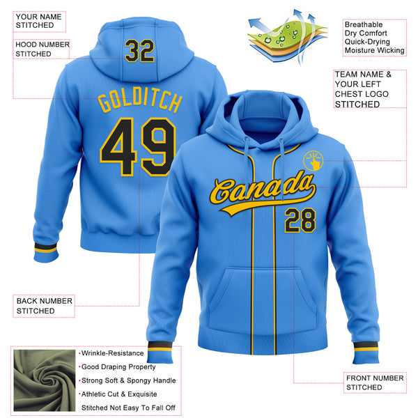 Custom Stitched Powder Blue Black-Yellow Baseball Pullover Sweatshirt Hoodie