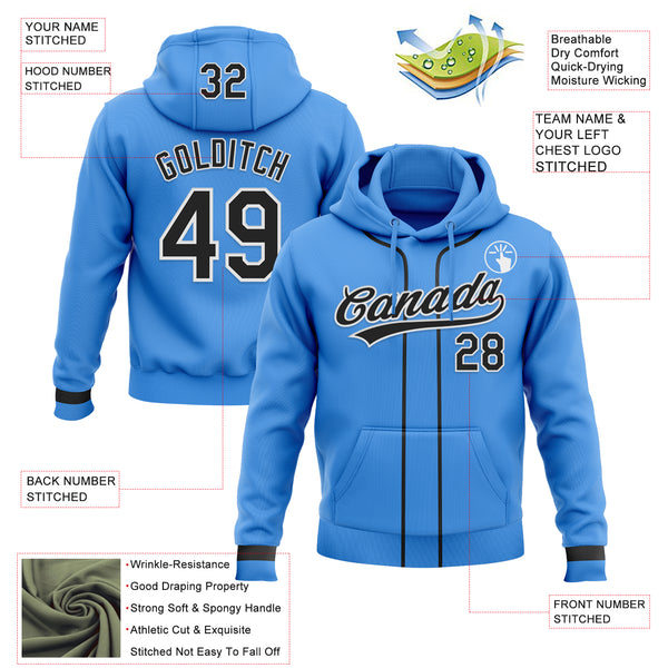 Custom Stitched Powder Blue Black-White Baseball Pullover Sweatshirt Hoodie