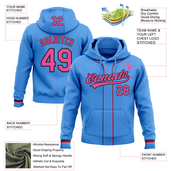 Custom Stitched Powder Blue Pink-Black Baseball Pullover Sweatshirt Hoodie