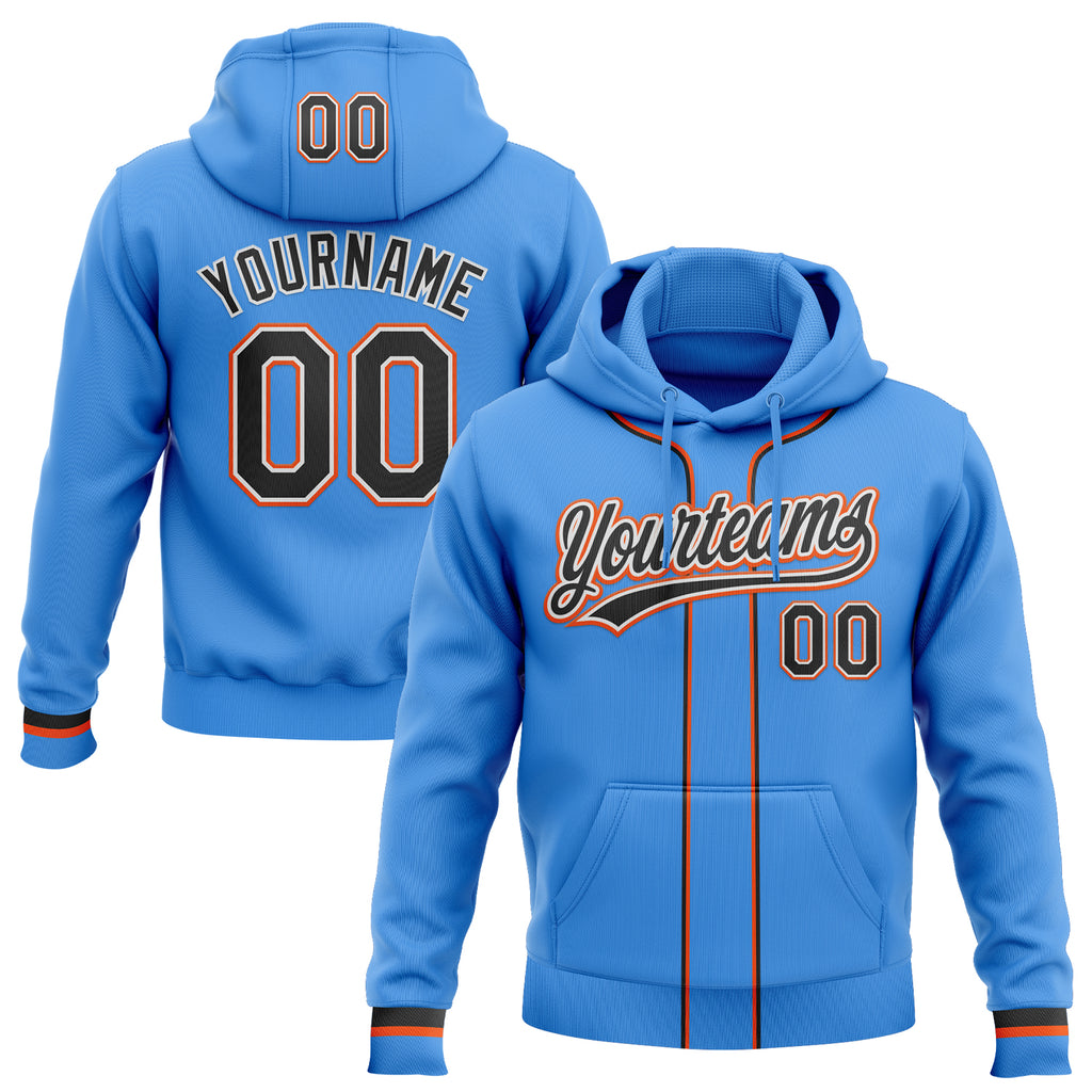 Custom Stitched Powder Blue Black Orange-White Baseball Pullover Sweatshirt Hoodie