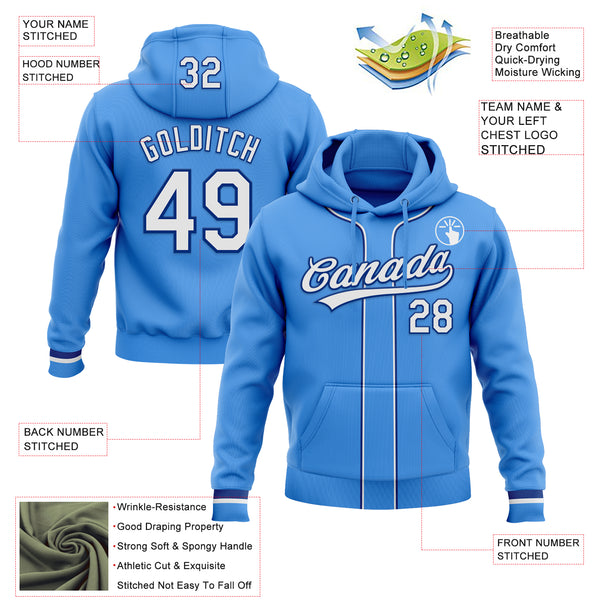 Custom Stitched Powder Blue White-Royal Baseball Pullover Sweatshirt Hoodie