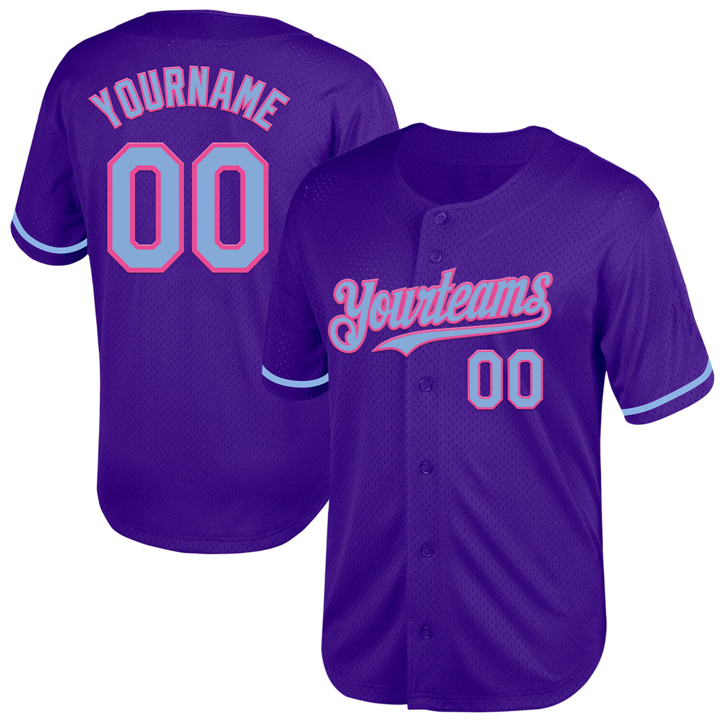 Custom Purple Light Blue-Pink Mesh Authentic Throwback Baseball Jersey