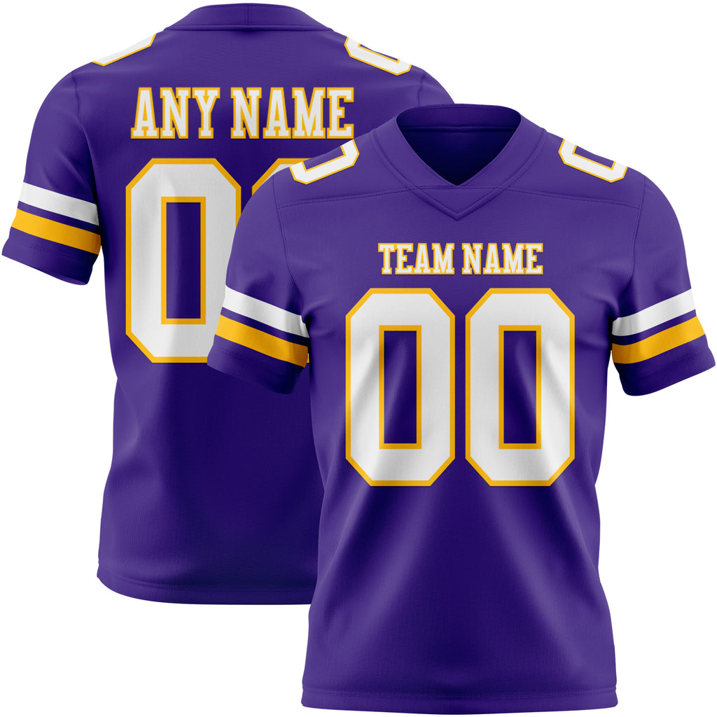 Custom Purple White-Gold Mesh Authentic Football Jersey