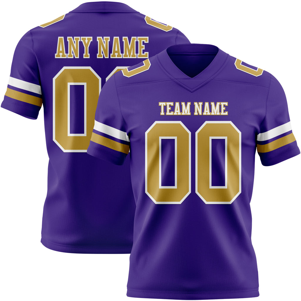 Custom Purple Old Gold-White Mesh Authentic Football Jersey