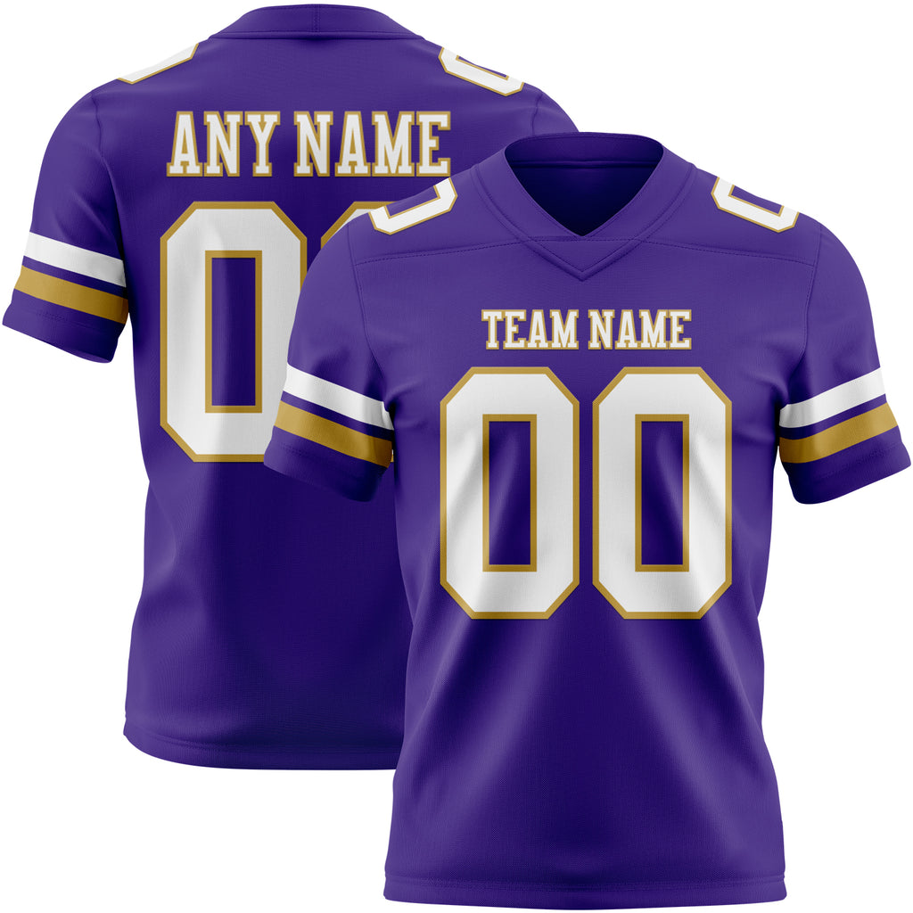 Custom Purple White-Old Gold Mesh Authentic Football Jersey