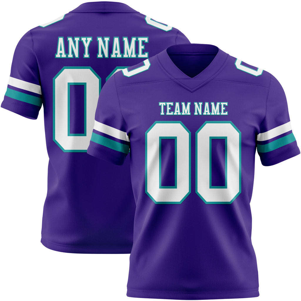 Custom Purple White-Teal Mesh Authentic Football Jersey