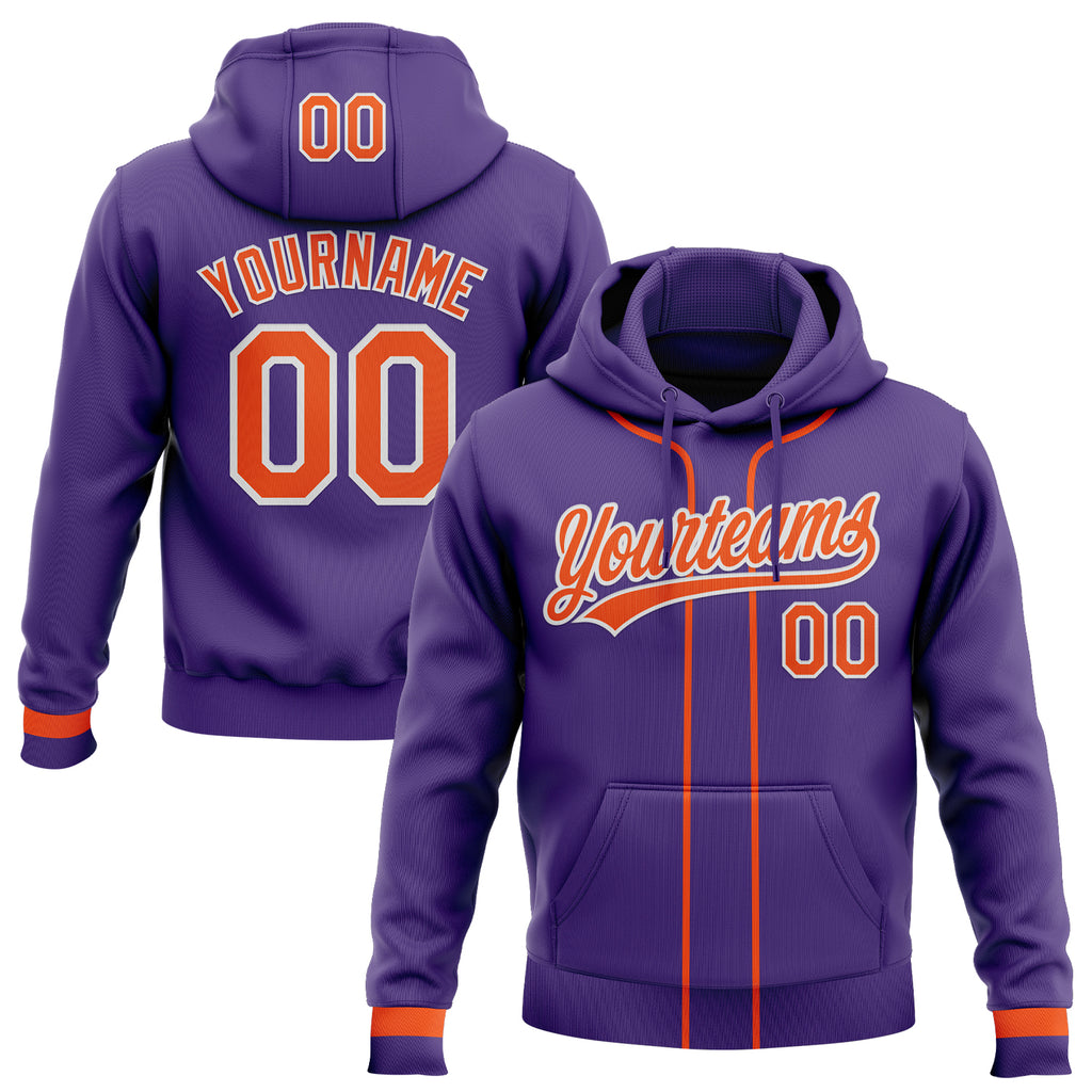 Custom Stitched Purple Orange-White Baseball Pullover Sweatshirt Hoodie
