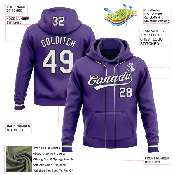 Custom Stitched Purple White-Black Baseball Pullover Sweatshirt Hoodie