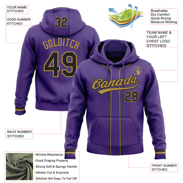 Custom Stitched Purple Black-Old Gold Baseball Pullover Sweatshirt Hoodie