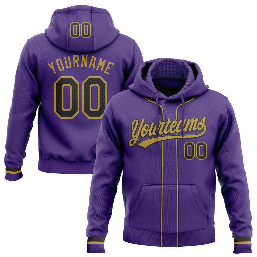 Custom Stitched Purple Black-Old Gold Baseball Pullover Sweatshirt Hoodie