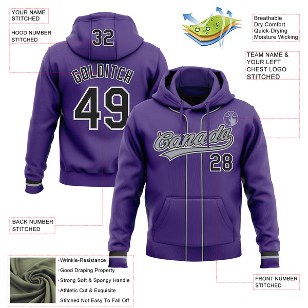 Custom Stitched Purple Black-White Baseball Pullover Sweatshirt Hoodie