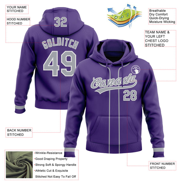 Custom Stitched Purple Gray-White Baseball Pullover Sweatshirt Hoodie