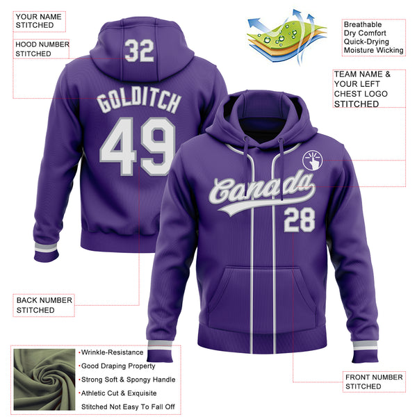 Custom Stitched Purple White-Gray Baseball Pullover Sweatshirt Hoodie