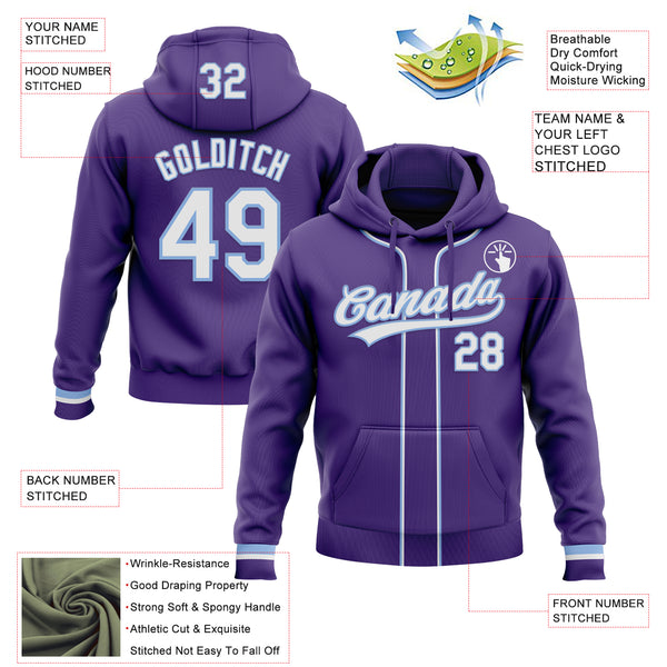 Custom Stitched Purple White-Light Blue Baseball Pullover Sweatshirt Hoodie