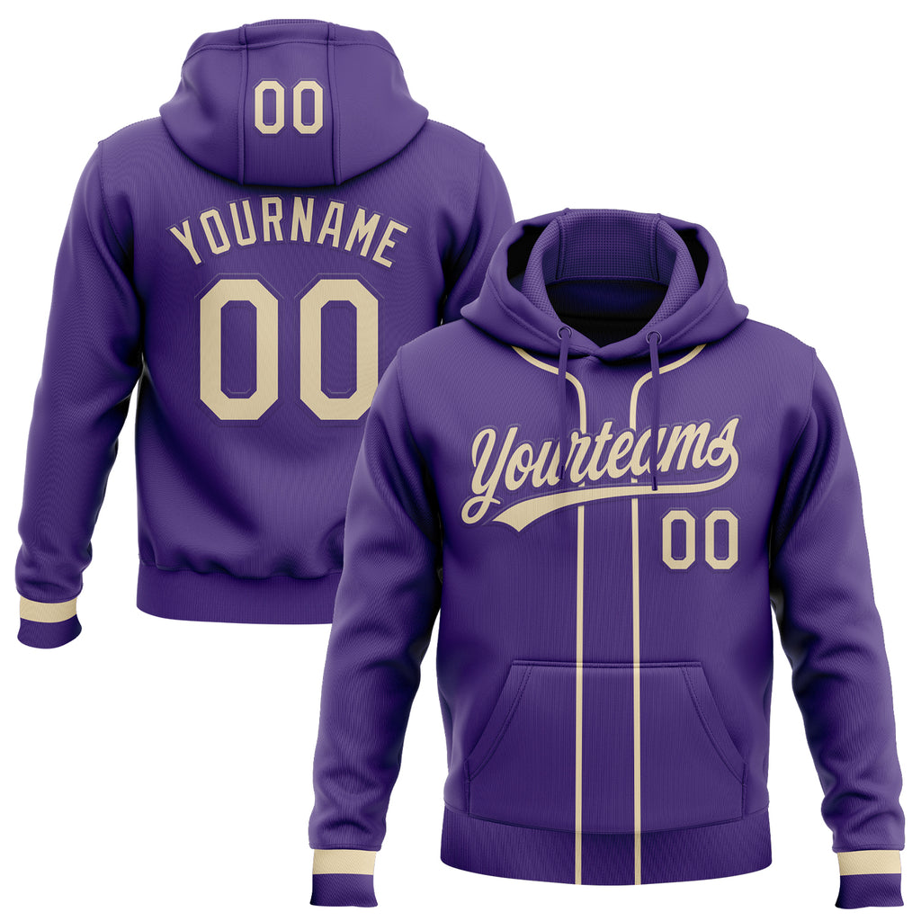 Custom Stitched Purple Cream Baseball Pullover Sweatshirt Hoodie