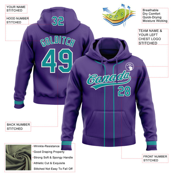 Custom Stitched Purple Teal-White Baseball Pullover Sweatshirt Hoodie