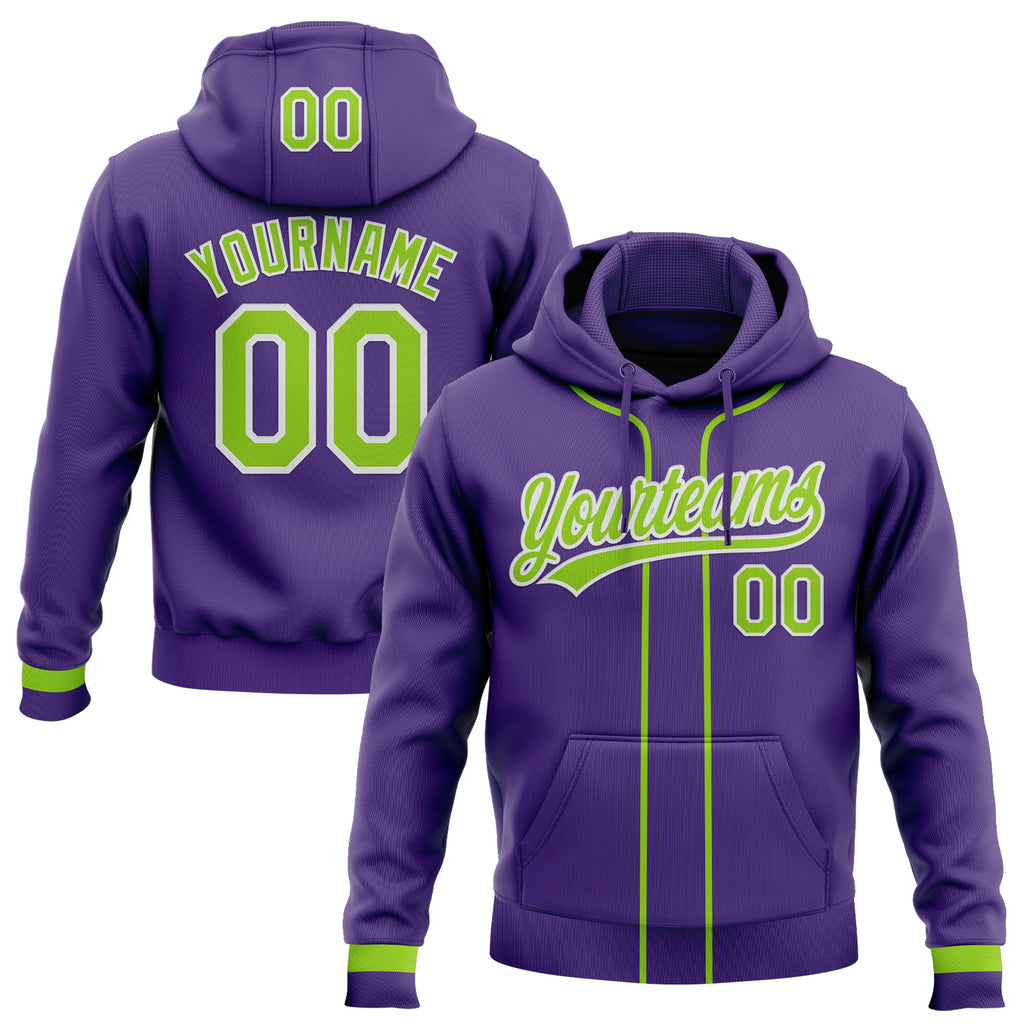 Custom Stitched Purple Neon Green-White Baseball Pullover Sweatshirt Hoodie