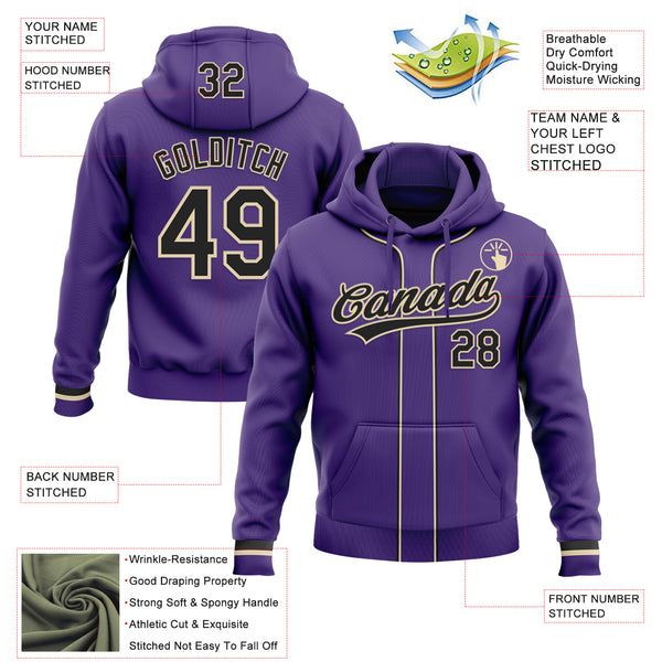 Custom Stitched Purple Black-Cream Baseball Pullover Sweatshirt Hoodie