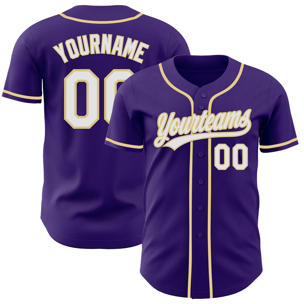 Custom Purple White-Vegas Gold Authentic Baseball Jersey