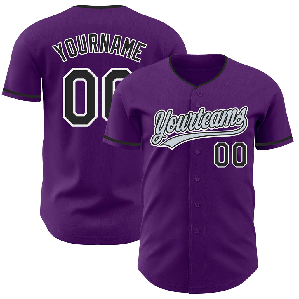 Custom Purple Black White-Silver Authentic Baseball Jersey