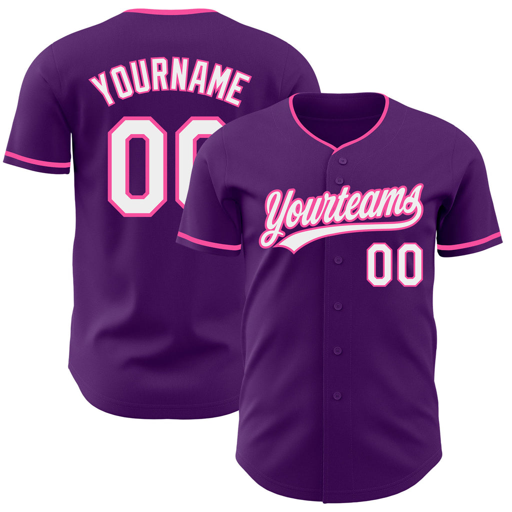 Custom Purple White-Pink Authentic Baseball Jersey