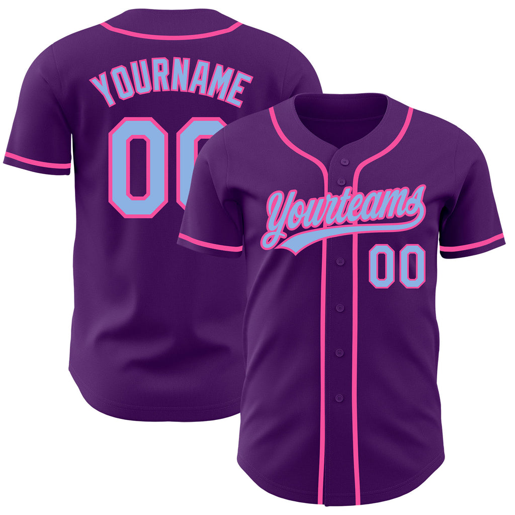 Custom Purple Light Blue-Pink Authentic Baseball Jersey