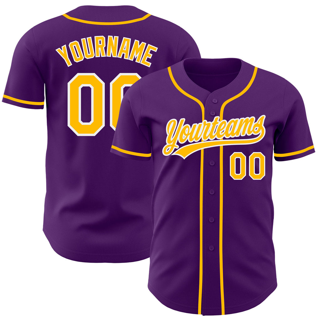 Custom Purple Gold-White Authentic Baseball Jersey