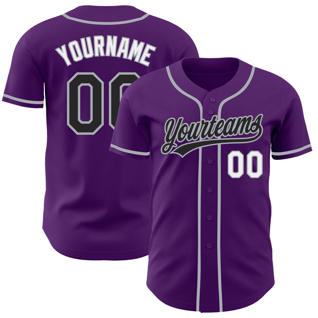 Custom Purple Black Gray-White Authentic Baseball Jersey