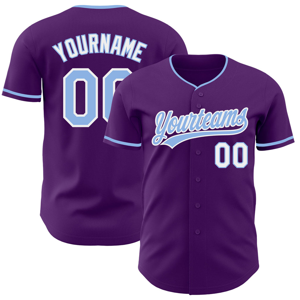 Custom Purple Light Blue-White Authentic Baseball Jersey